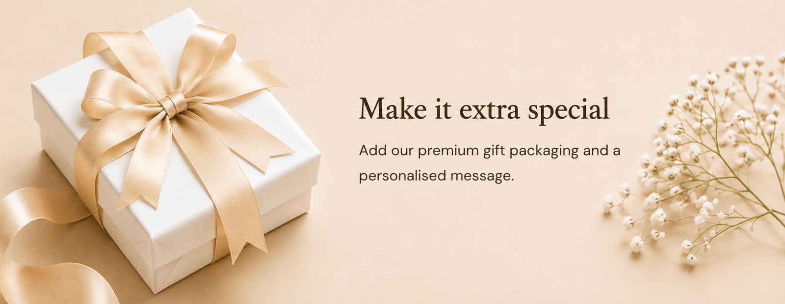 Diwaa Premium Jewellery Gift Packaging – Elegant White Gift Box with a Golden Satin Ribbon and Personalised Message for Special Occasions