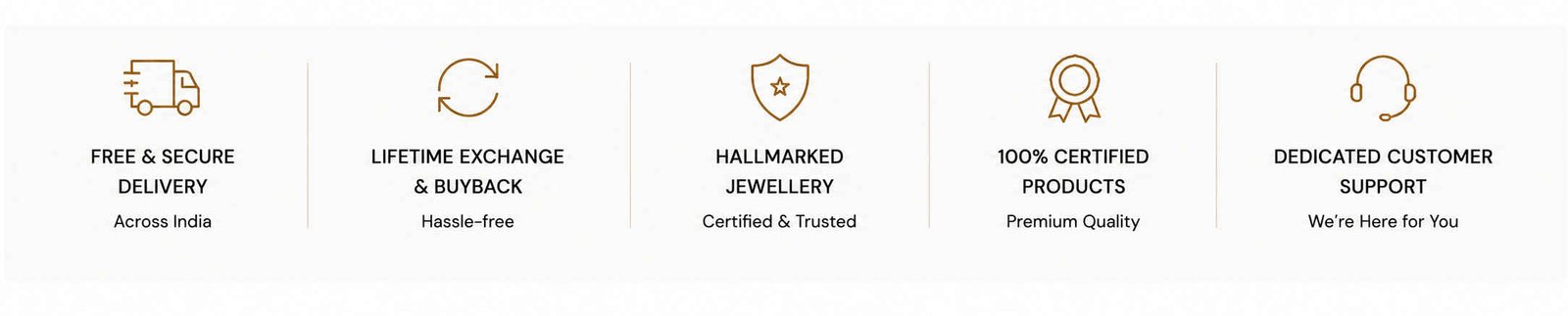 Diwaa Jewellery Shopping Benefits – Free and Secure Delivery Across India, Lifetime Exchange and Buyback, Hallmarked Jewellery, 100% Certified Products, and Dedicated Customer Support