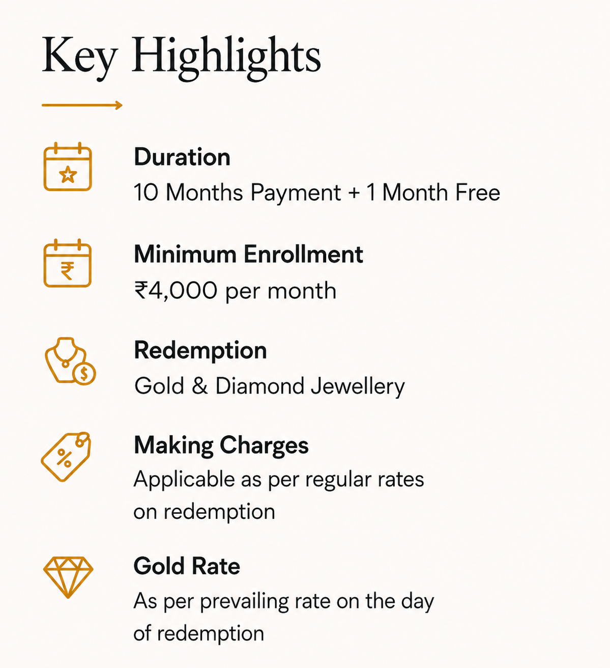 10+1 Gold Saving Plan Key Highlights - Diwaa