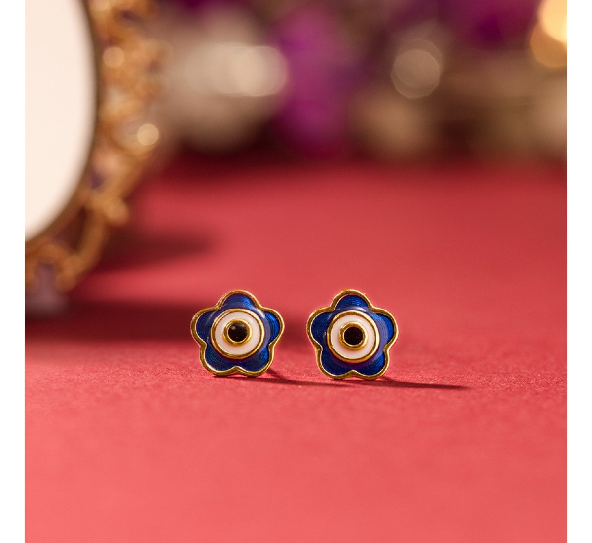 Guardian Evil Eye Gold Stud Earrings