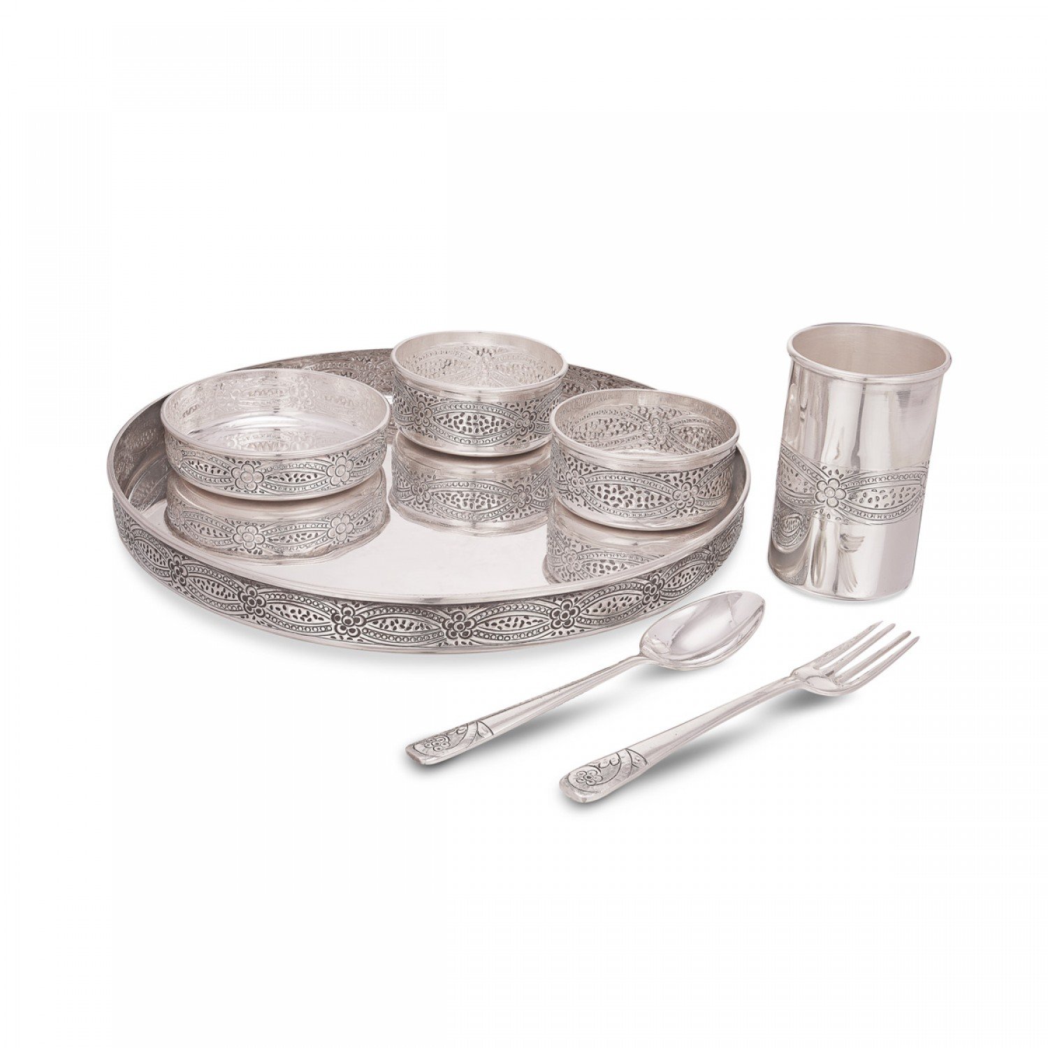 Antique Meal Plate Set In Silver