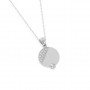 Silver Zircon Studded Disk Pendant With Link Chain