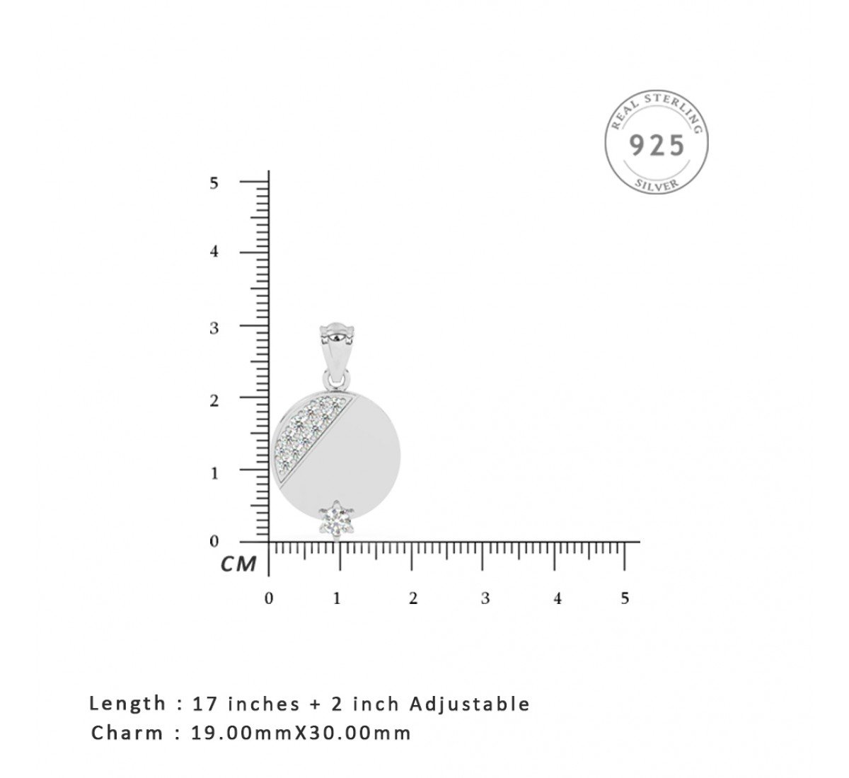 Silver Zircon Studded Disk Pendant With Link Chain