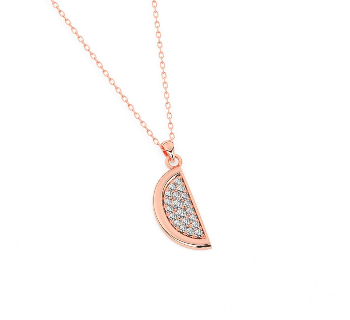 Rose Gold Half Disk Shining Pendant With Link Chain