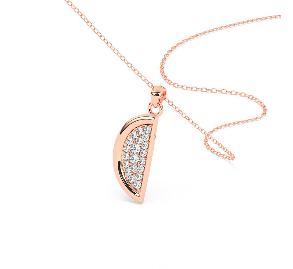 Rose Gold Half Disk Shining Pendant With Link Chain