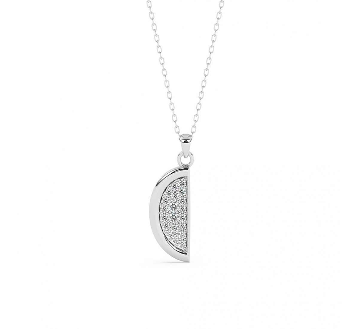 Silver Half Disk Shining Pendant With Link Chain