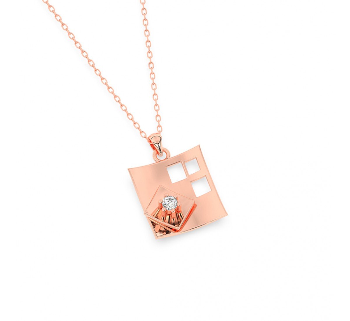 Rose Gold Dual Layer Geometric Pendant With Link Chain