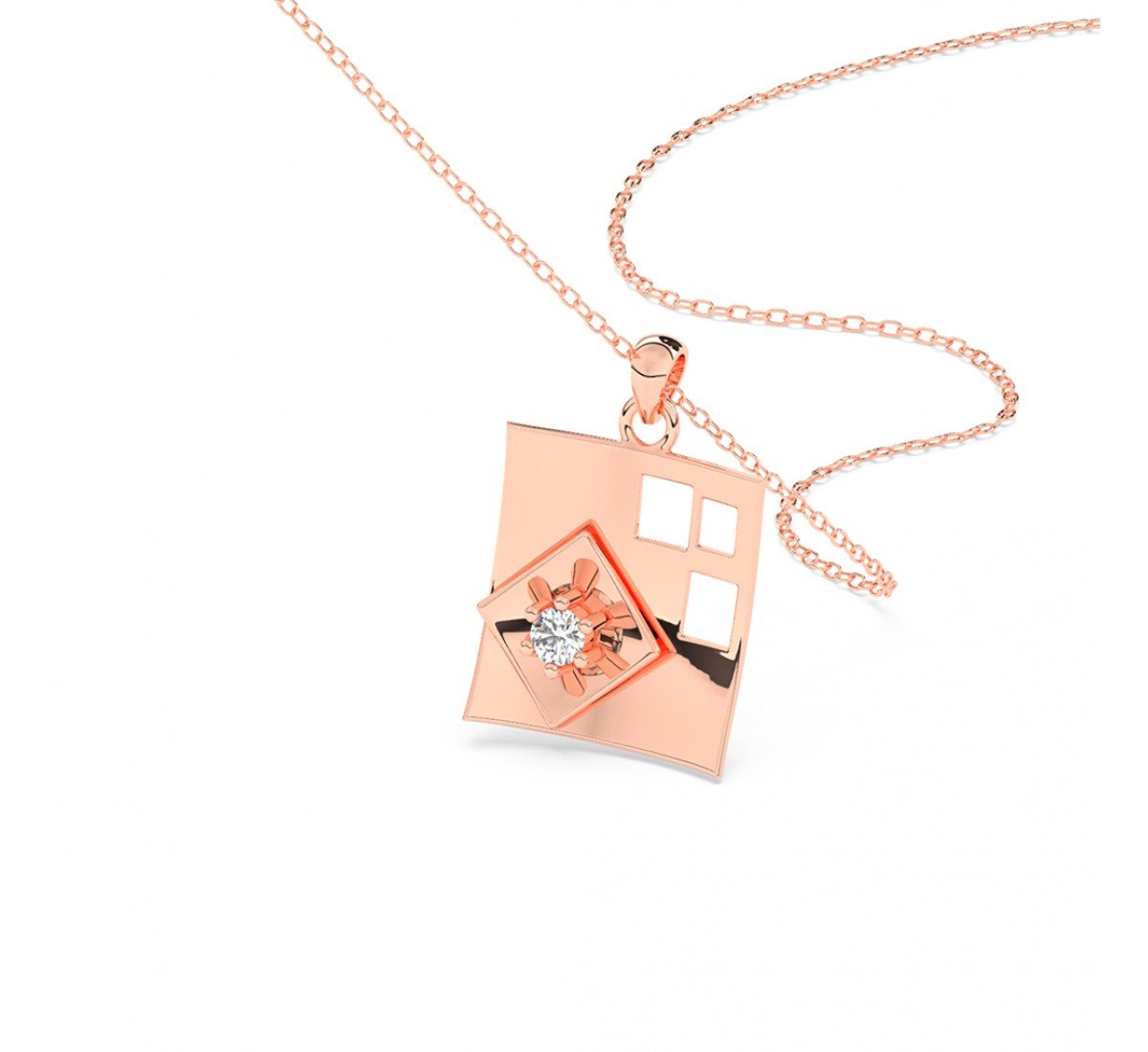 Rose Gold Dual Layer Geometric Pendant With Link Chain