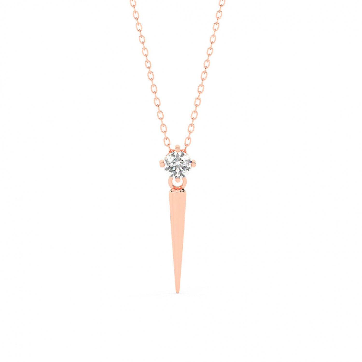 Rose Gold Zircon Solitaire Pendant With Link Chain