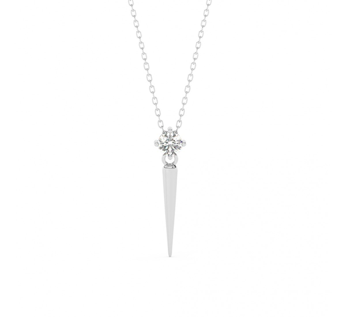 Silver Zircon Solitaire Pendant With Link Chain