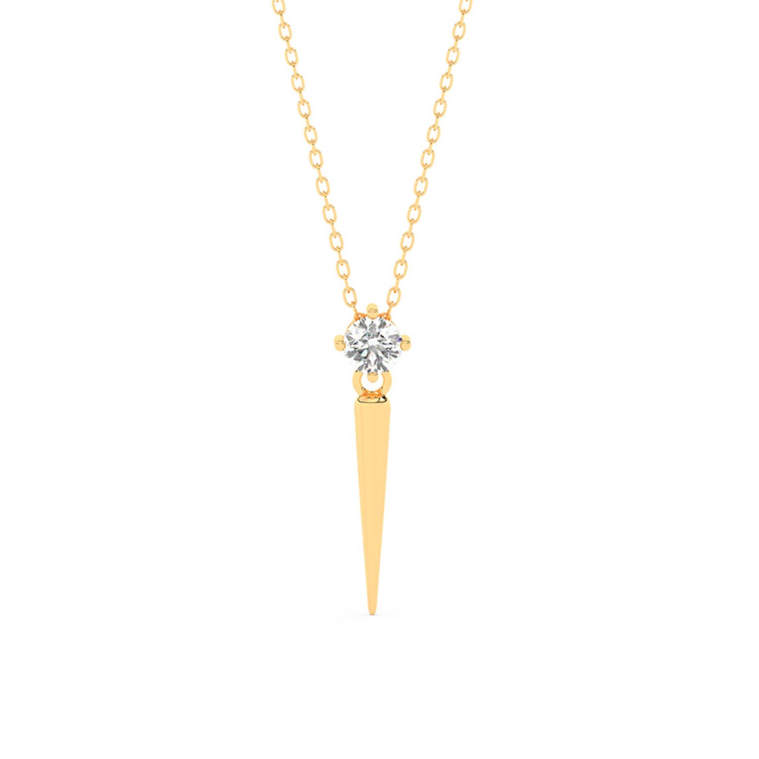 Gold Zircon Solitaire Pendant With Link Chain
