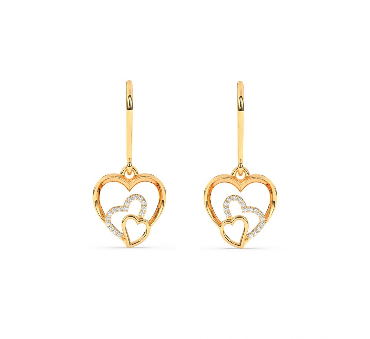 Gold Dual Heart Drop Earrings
