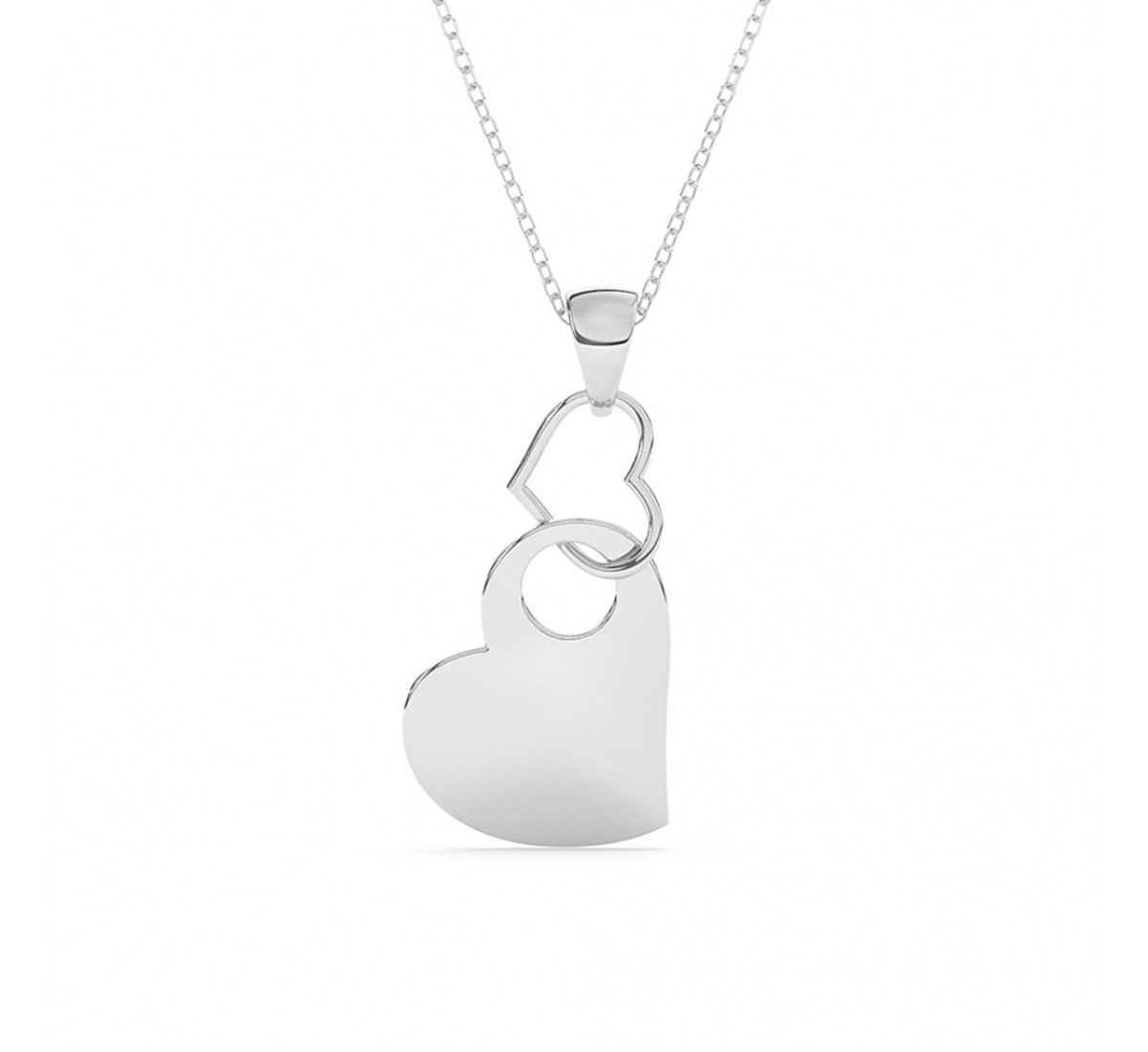 Silver Dual Interlocked Heart Pendant With Link Chain