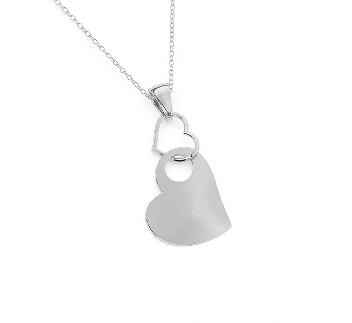 Silver Dual Interlocked Heart Pendant With Link Chain
