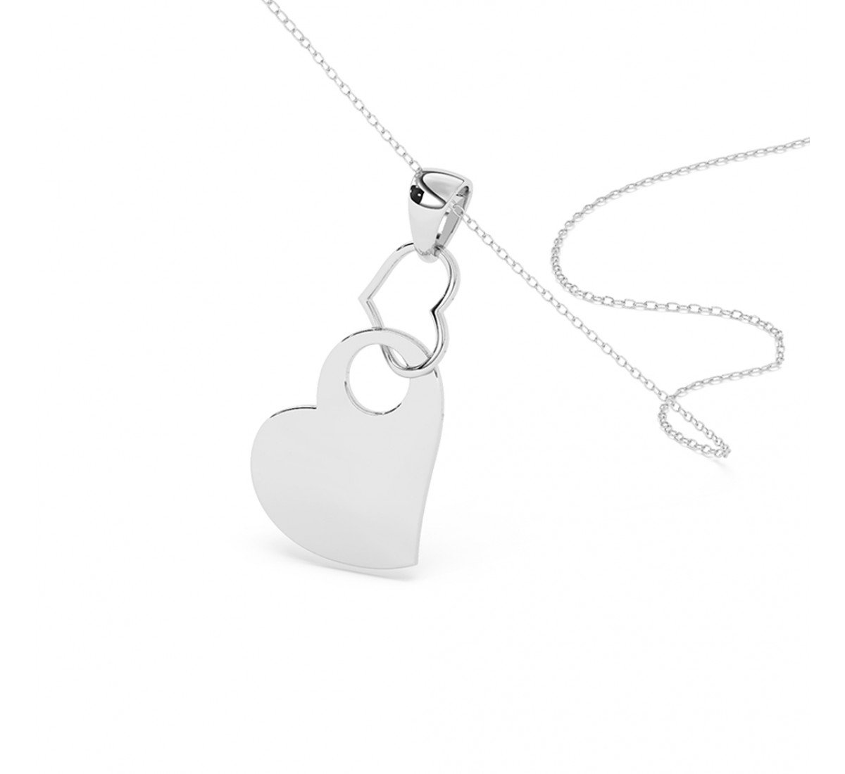 Silver Dual Interlocked Heart Pendant With Link Chain