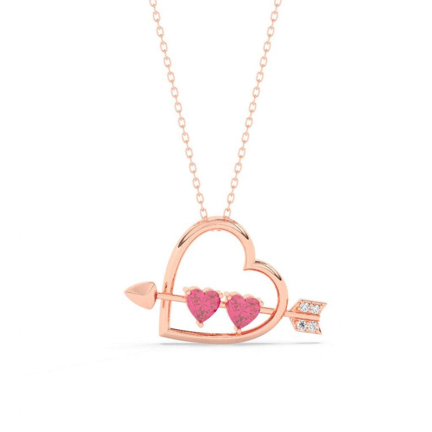Rose Gold Heart With Arrow Pendant With Link Chain