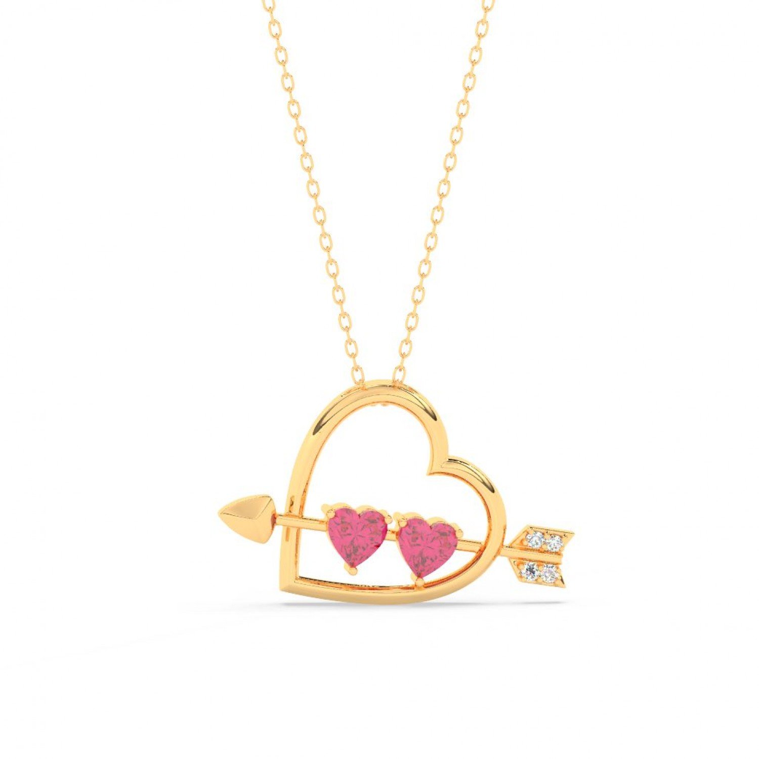 Gold Heart With Arrow Pendant With Link Chain