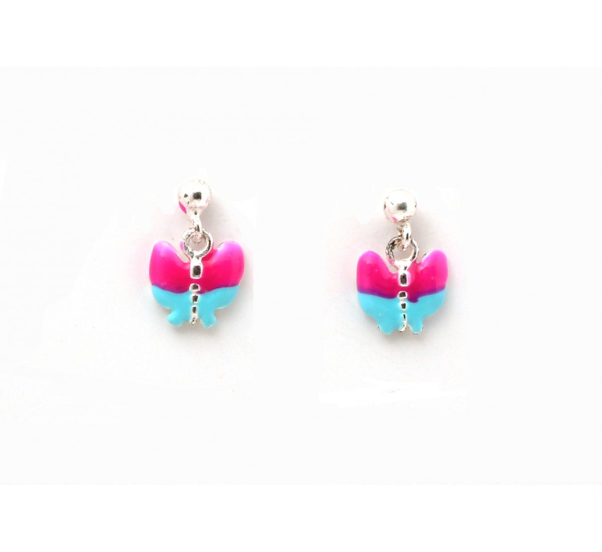 Silver Pink With Blue Butterfly Kids Earrings