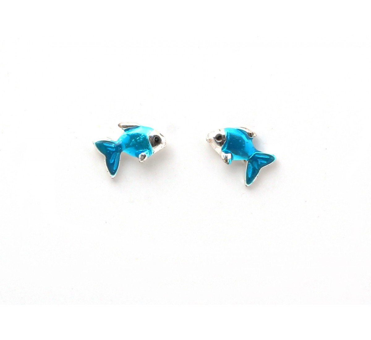 Silver Blue Fish Kids Earrings