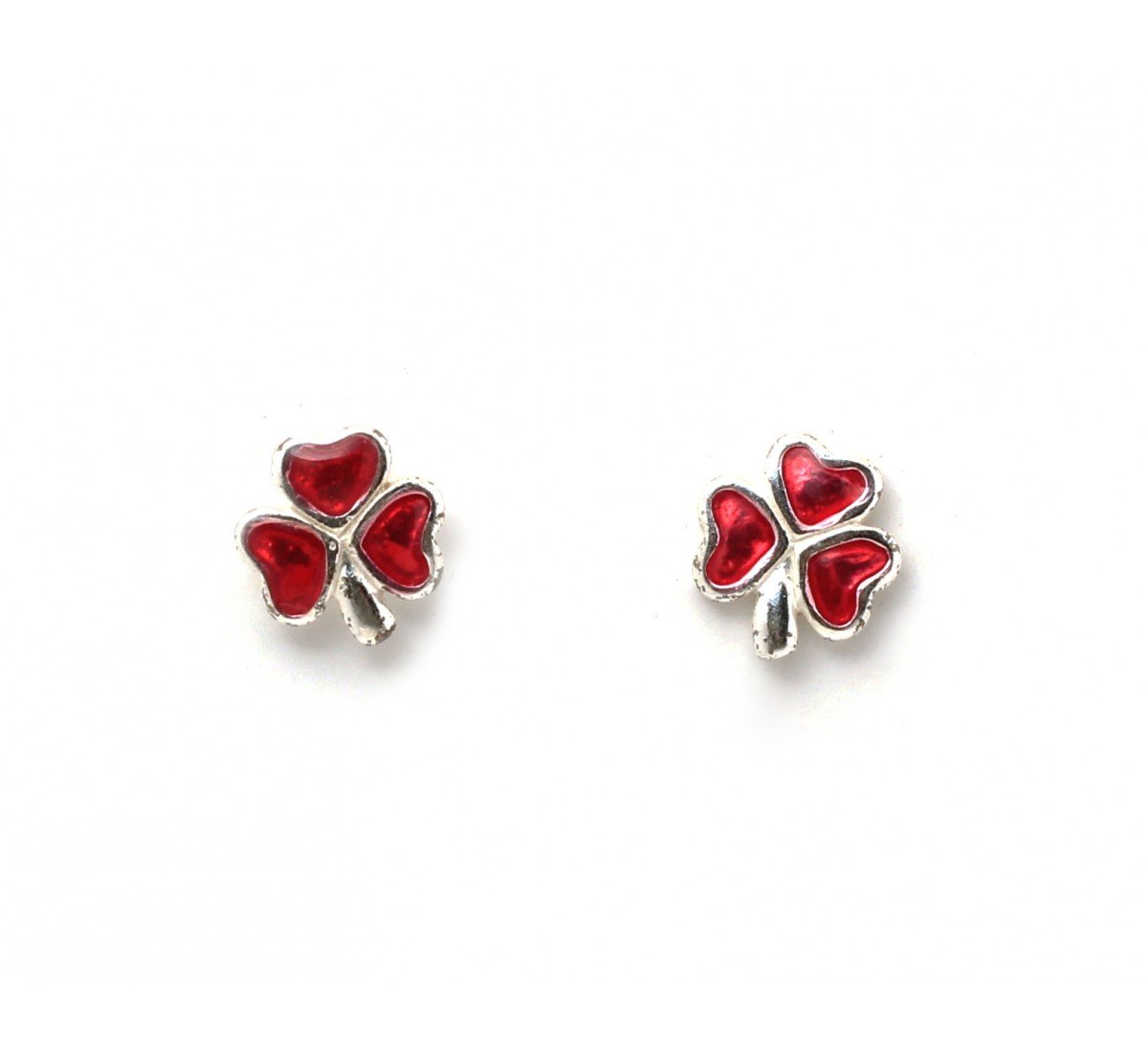 Silver Red Flower Kids Earrings