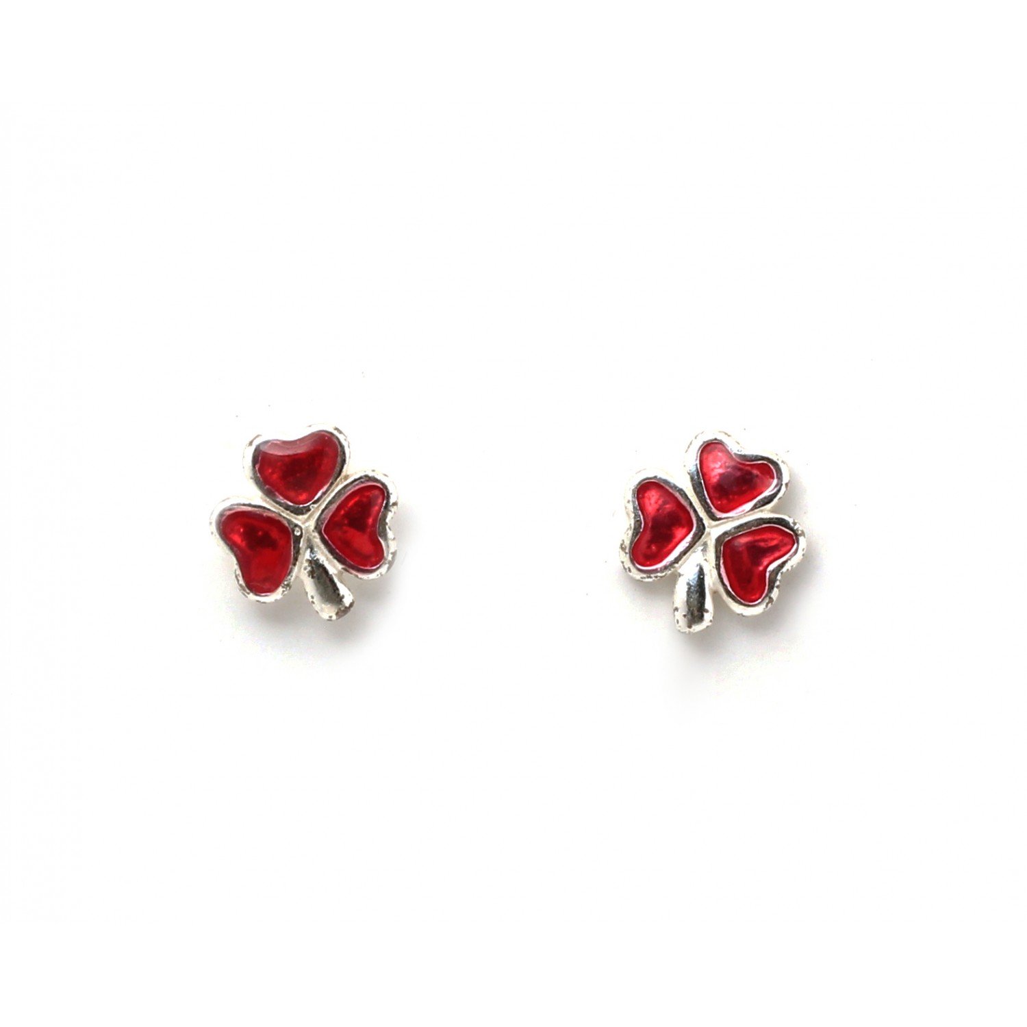 Silver Red Flower Kids Earrings