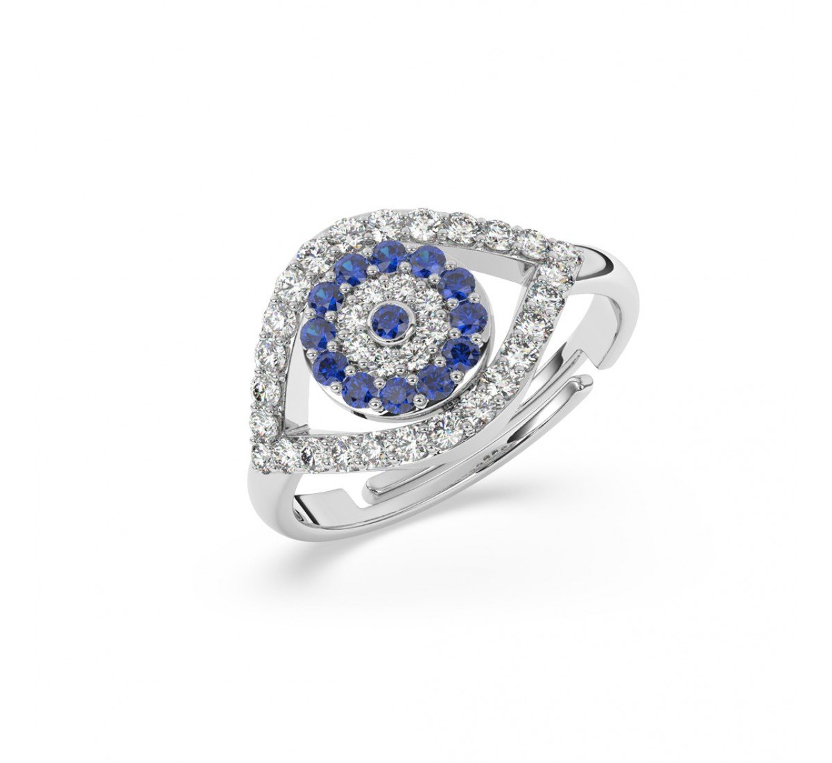 Silver Radiant Blue Stone Studded Evil Eye Ring