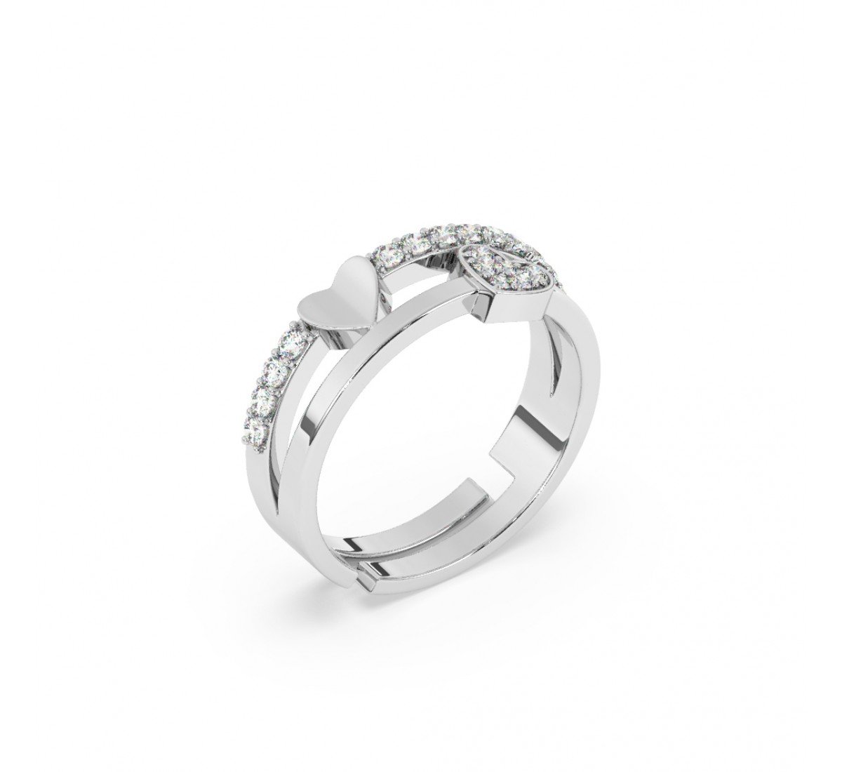 Silver Heart With Studded Zircon Band