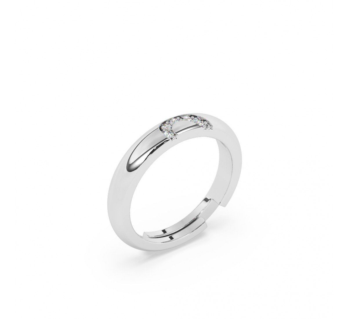 Silver Half Heart Zircon Studded Band