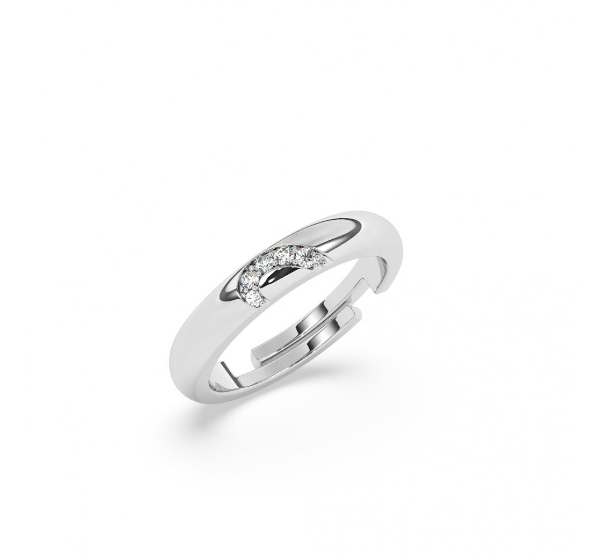 Silver Half Heart Zircon Studded Band
