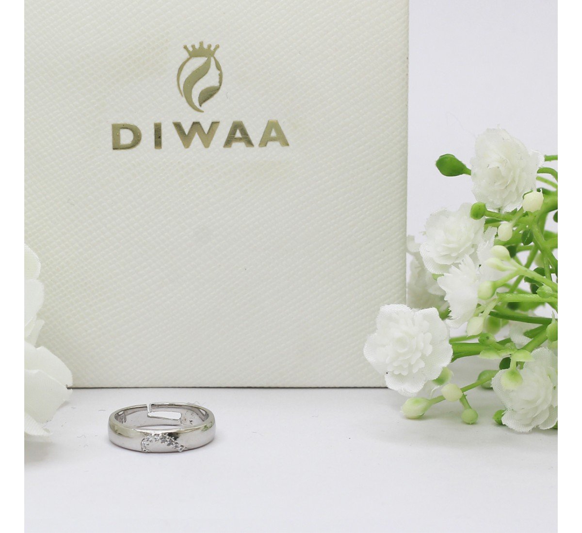 Silver Half Heart Zircon Studded Band