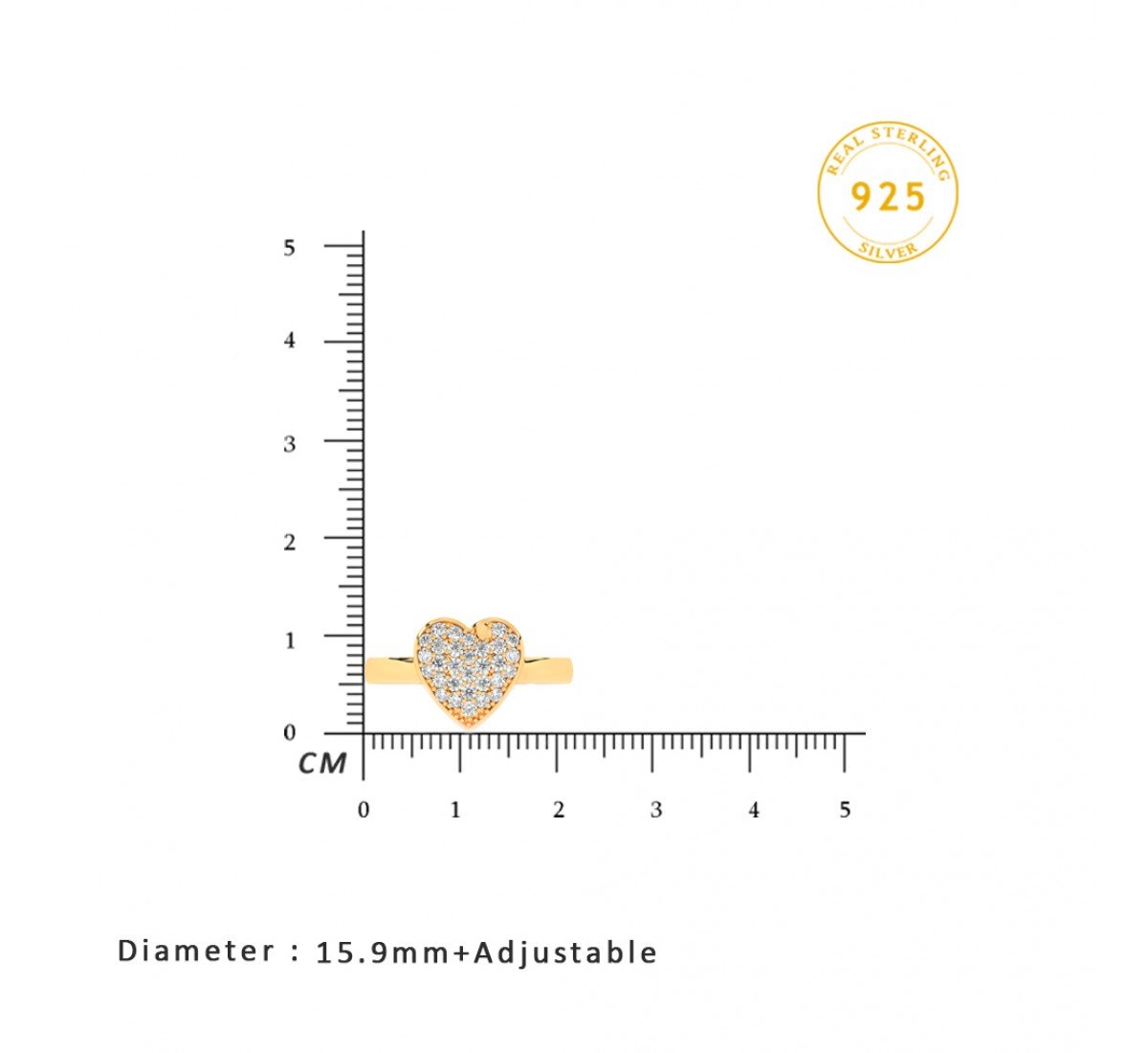 Gold Zircon Stud Heart Ring