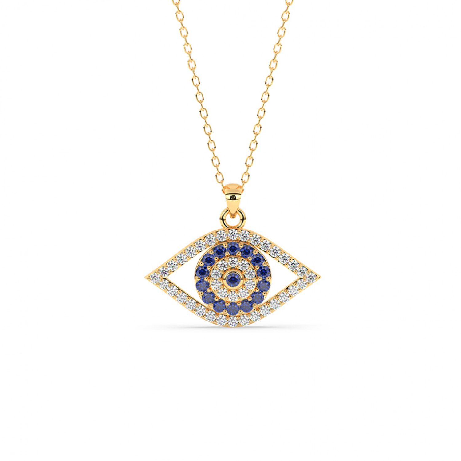 Gold Evil Eye Pendant With Link Chain