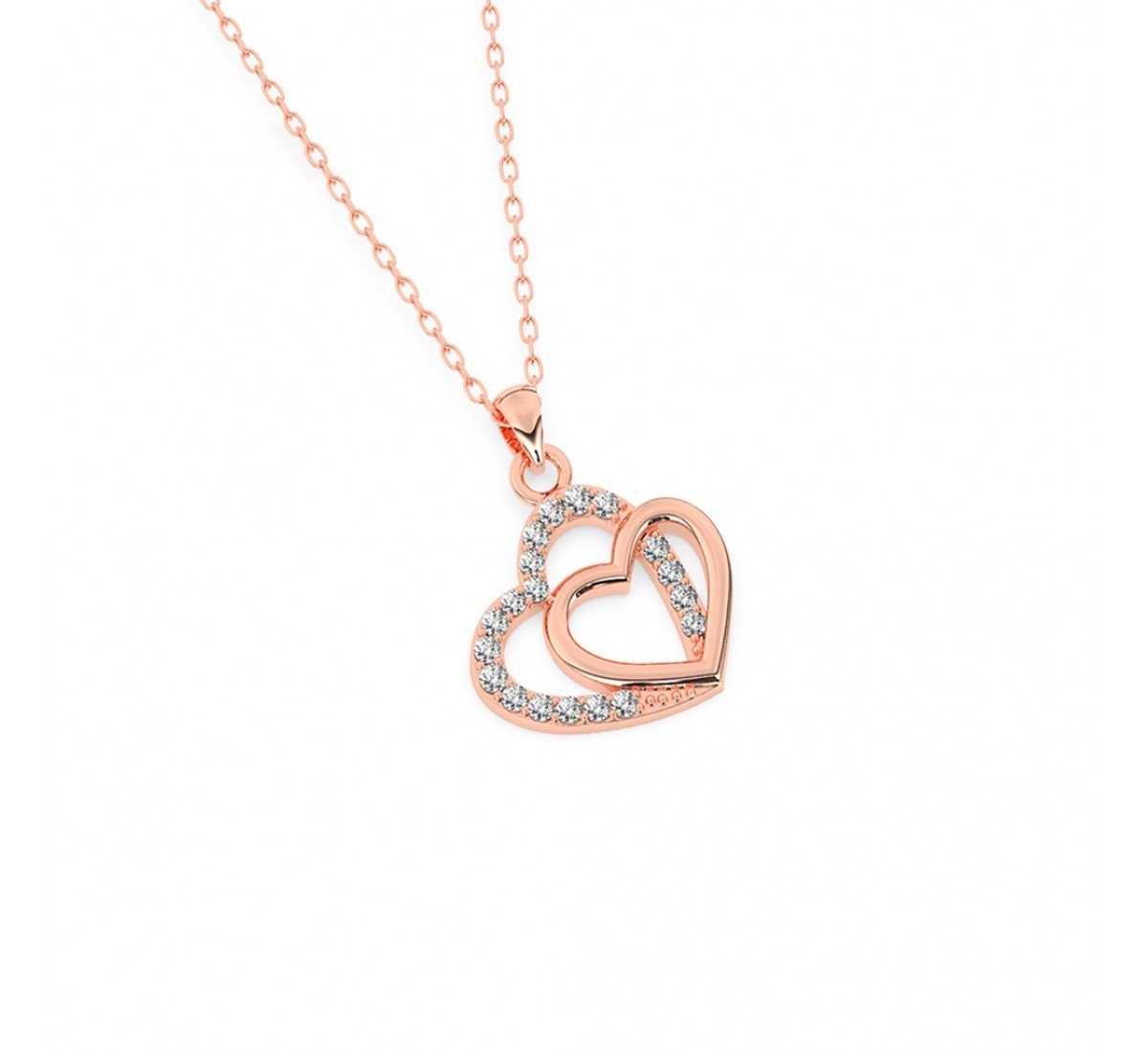 Rose Gold Dual Heart Pendant With Link Chain