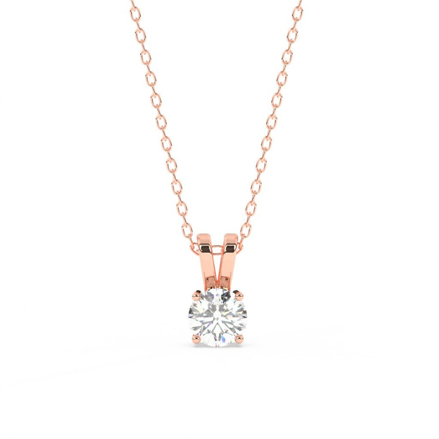 Rose Gold Zircon Pendant With Link Chain