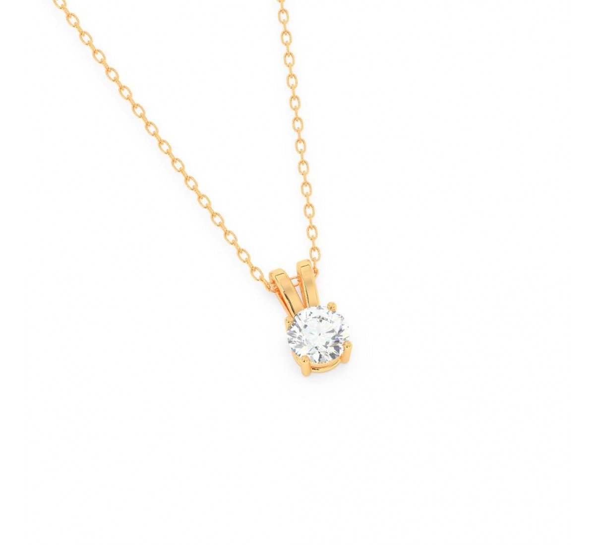 Gold Zircon Pendant With Link Chain
