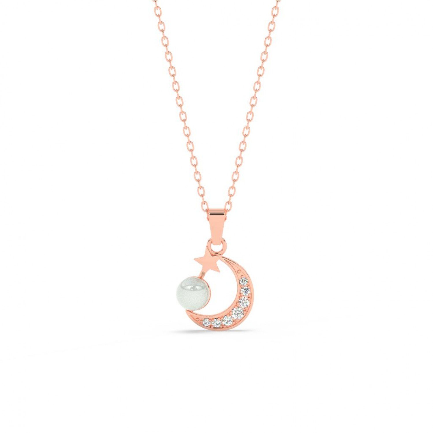 Rose Gold Pearl Crescent Pendant With Link Chain