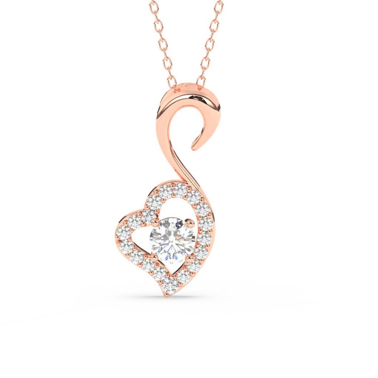 Rose Gold Zircon Swan Pendant With Link Chain