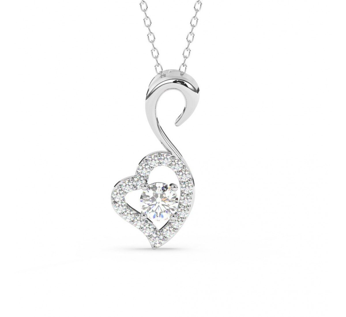 Sliver Zircon Swan Pendant With Link Chain