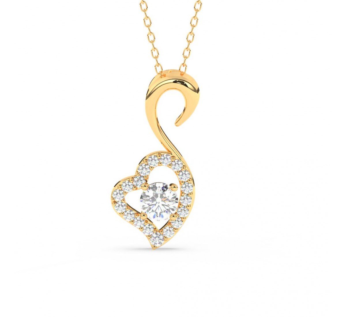 Gold Zircon Swan Pendant With Link Chain