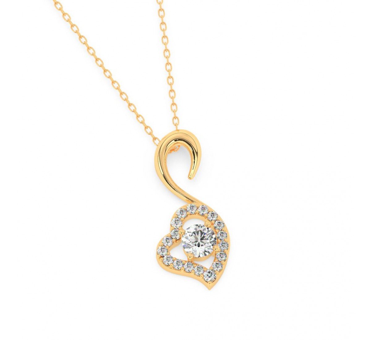 Gold Zircon Swan Pendant With Link Chain