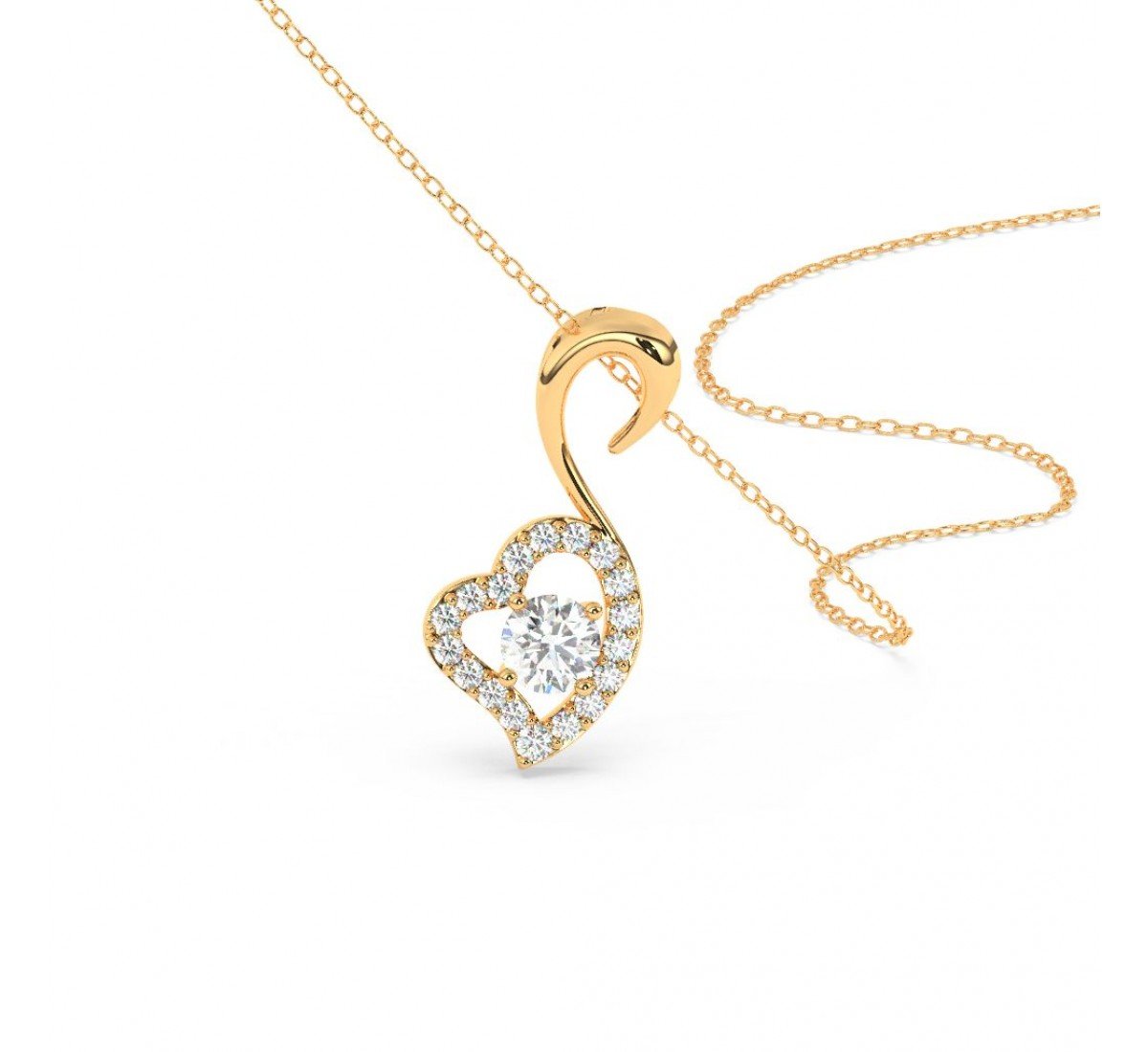 Gold Zircon Swan Pendant With Link Chain