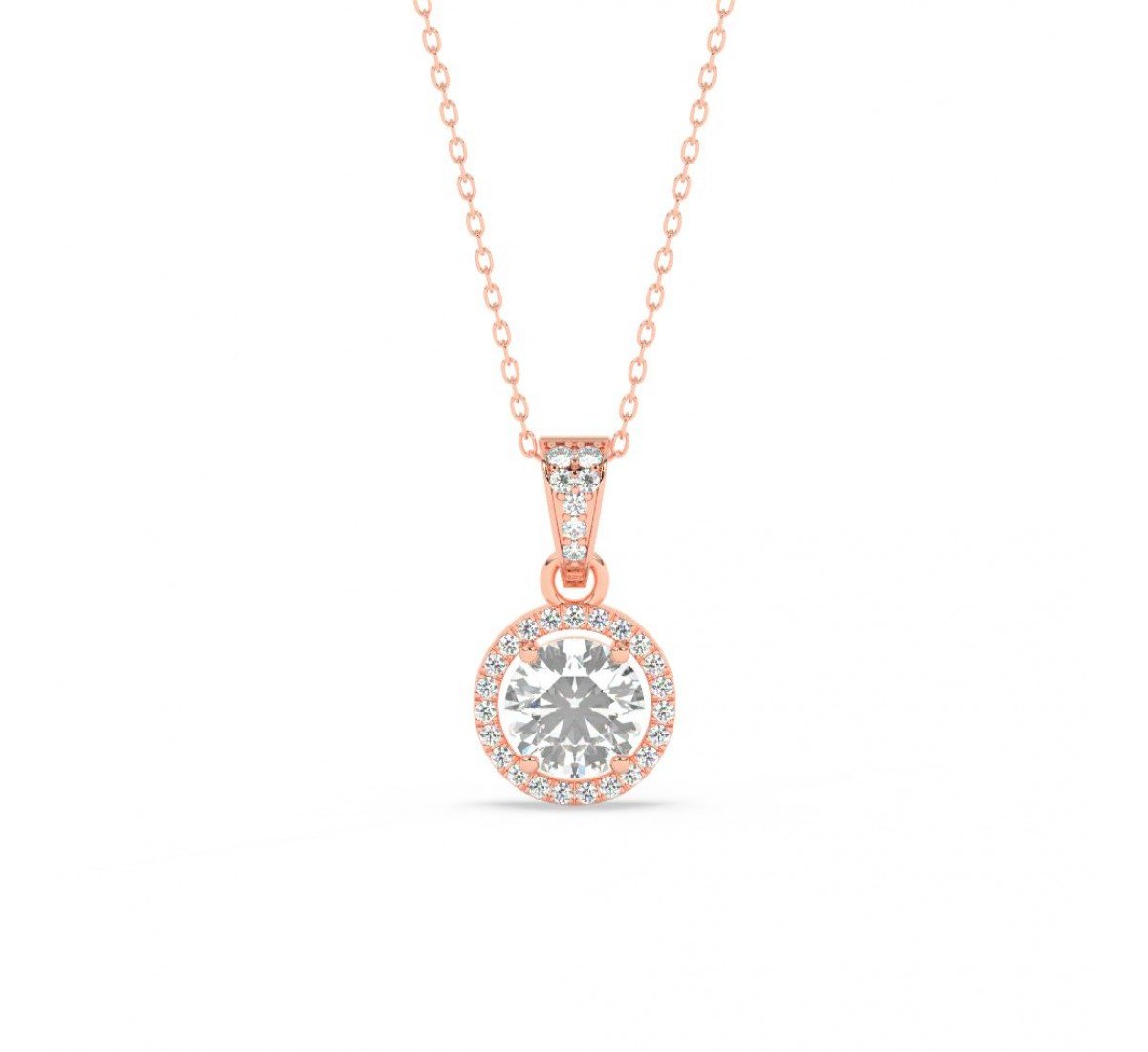 Rose Gold Zircon Round Solitaire Pendant With Link Chain
