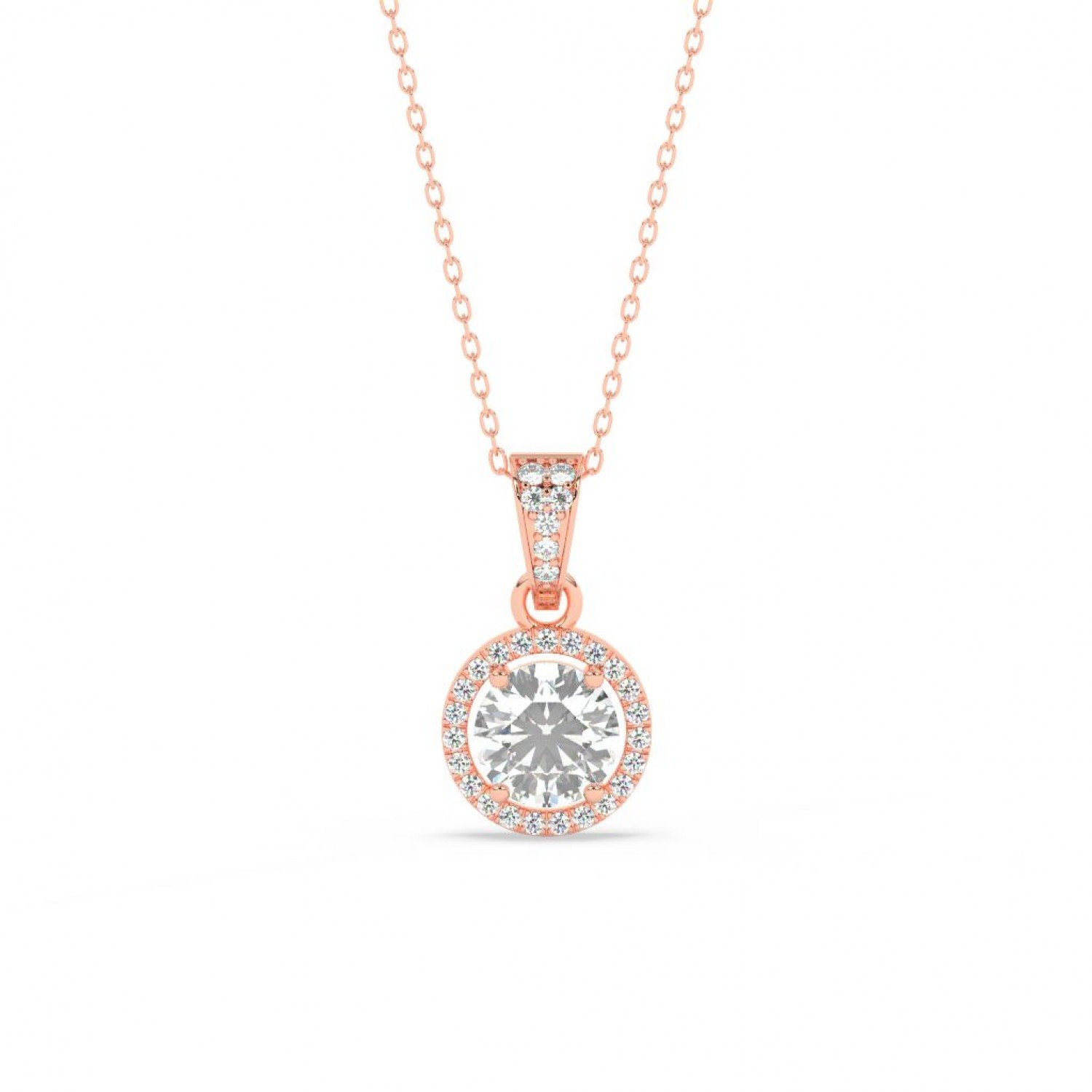 Rose Gold Zircon Round Solitaire Pendant With Link Chain