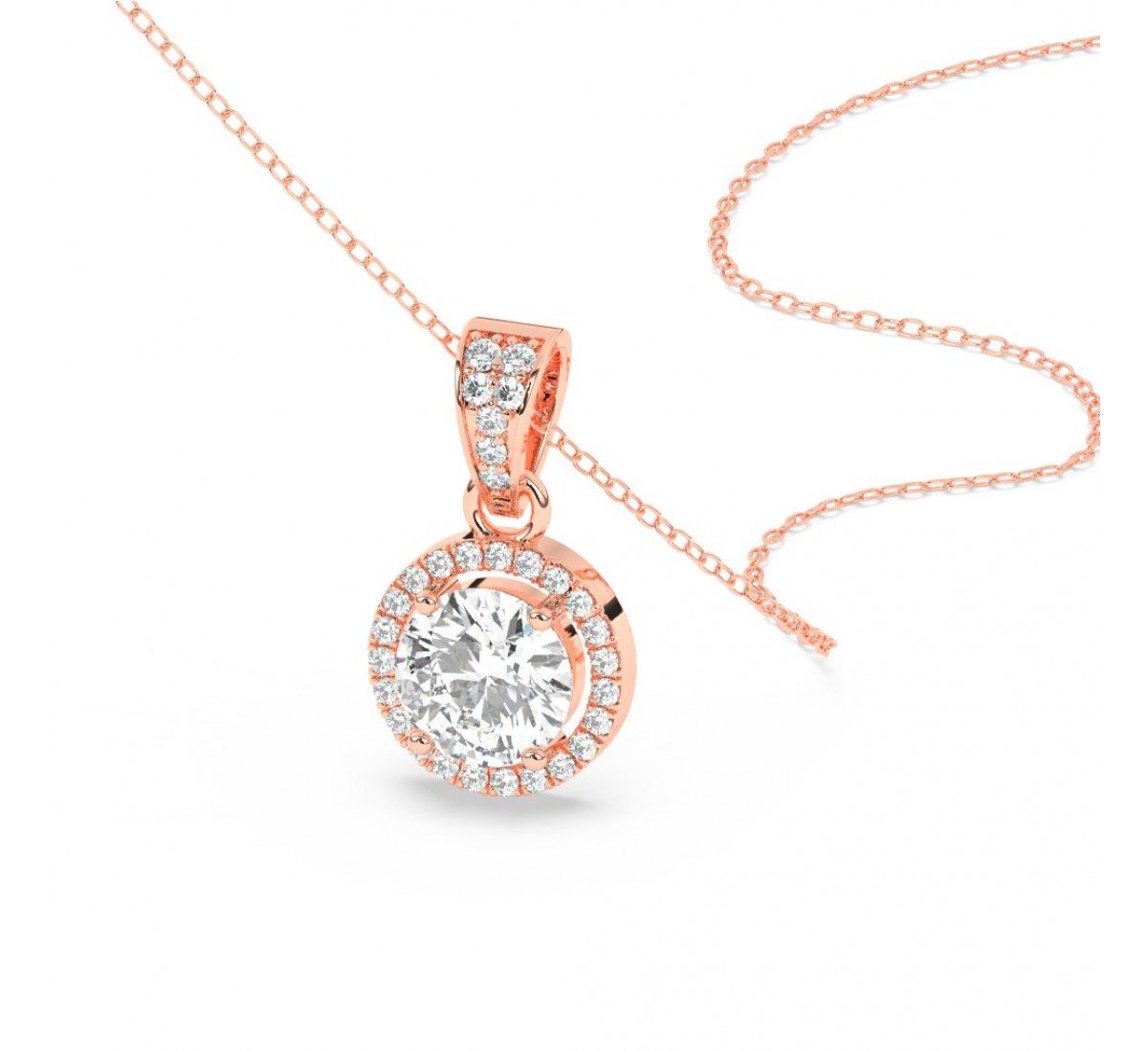 Rose Gold Zircon Round Solitaire Pendant With Link Chain