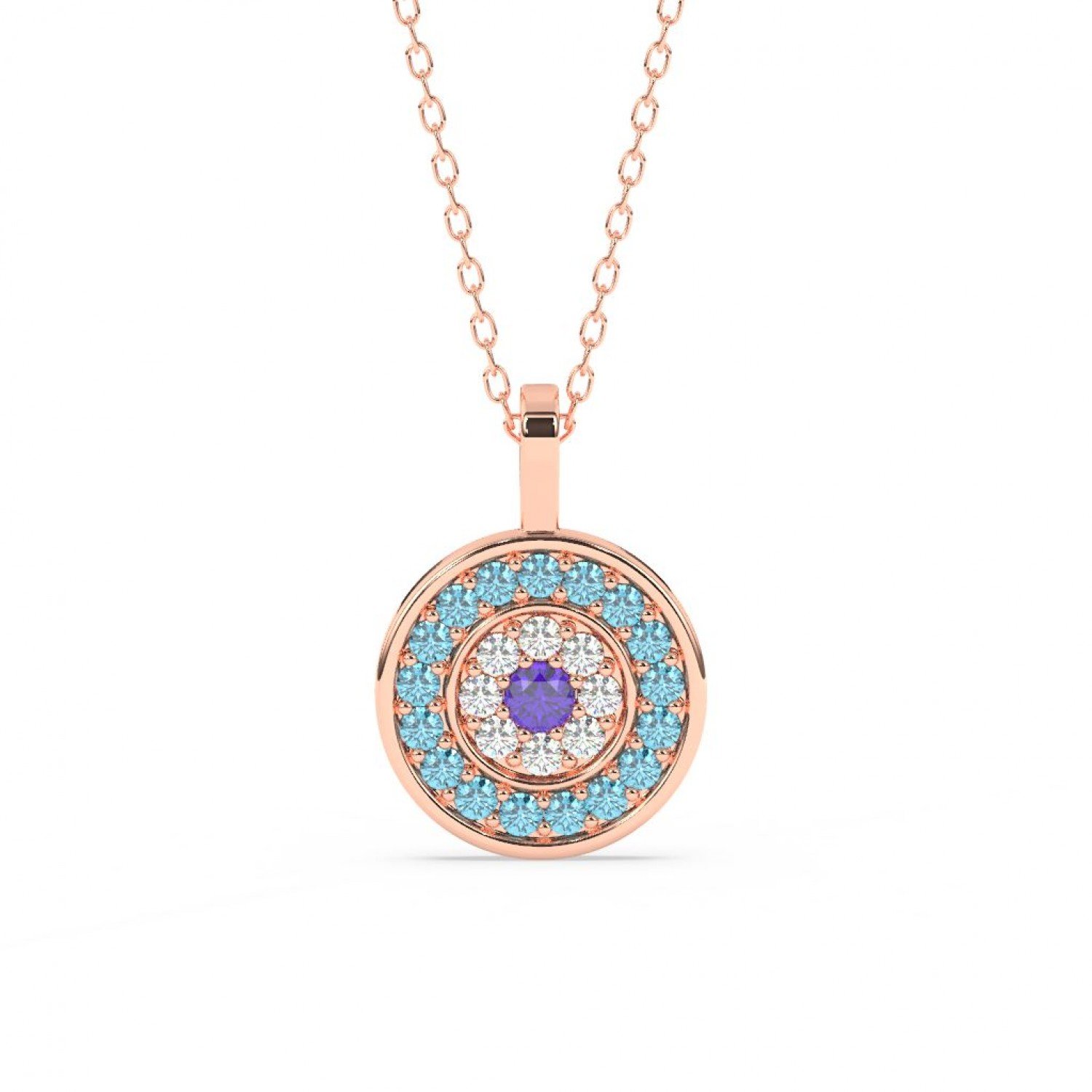 Rose Gold Radiant Blue Disk Pendant