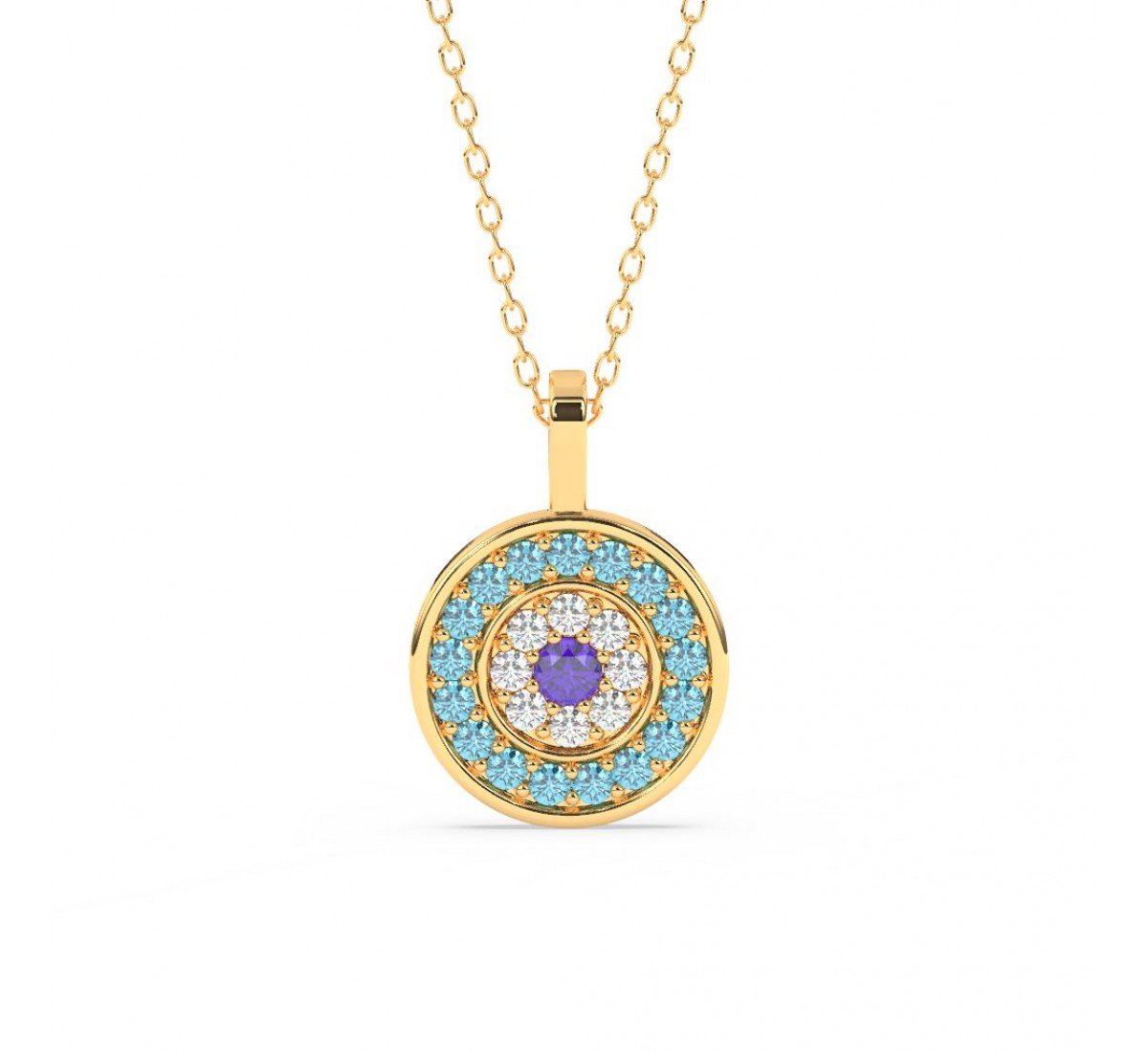 Gold Radiant Blue Disk Pendant