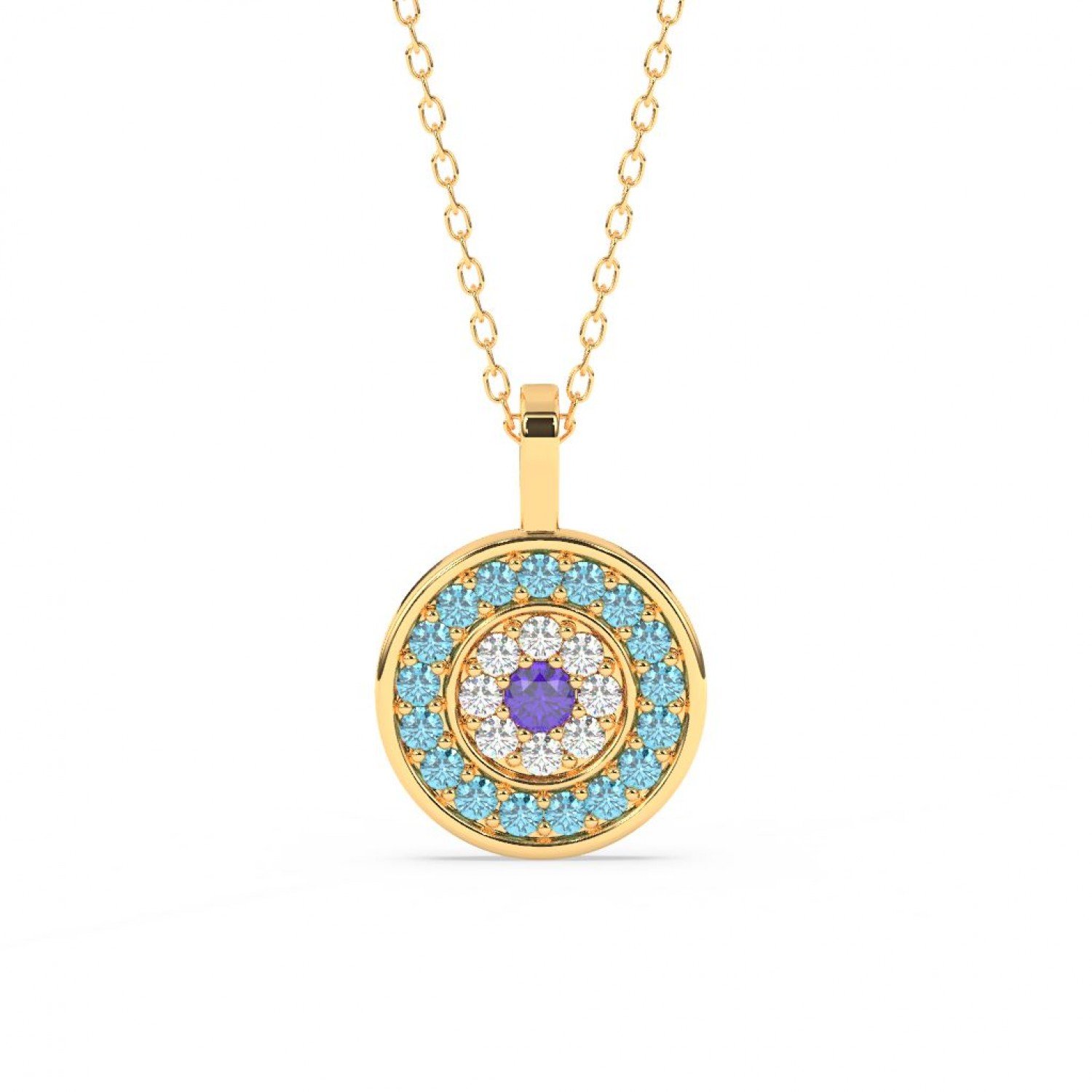 Gold Radiant Blue Disk Pendant