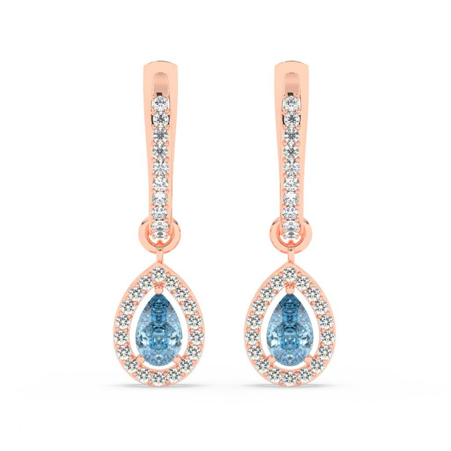Rose Gold Sparkling Blue Stone Hoop Earrings