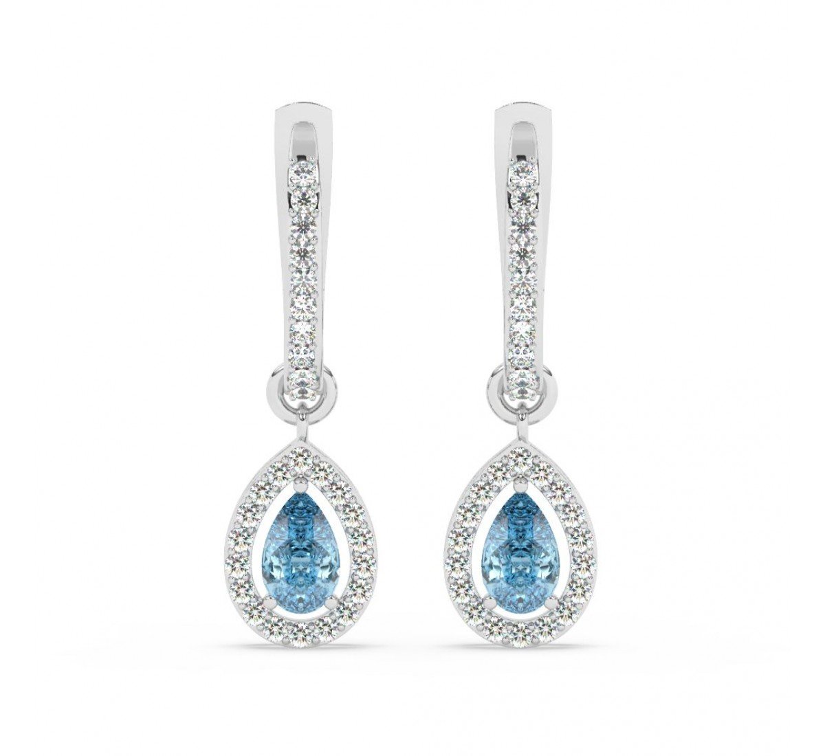 Silver Sparkling Blue Stone Hoop Earrings