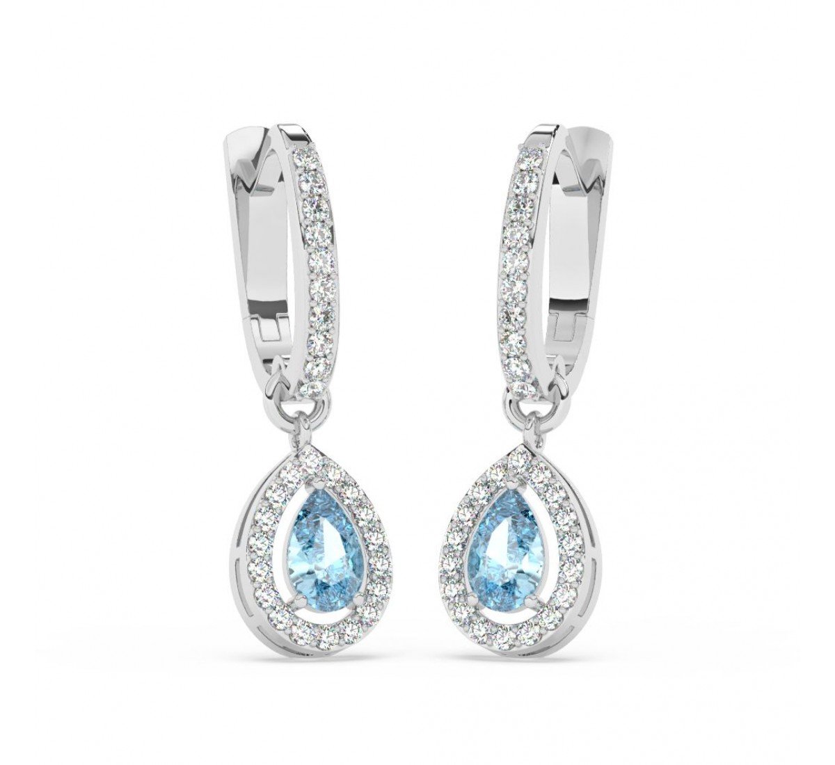 Silver Sparkling Blue Stone Hoop Earrings